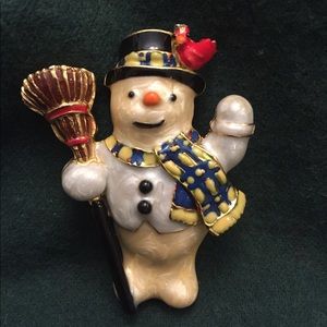 Vintage 1980s Christmas Snowman Enameled Brooch